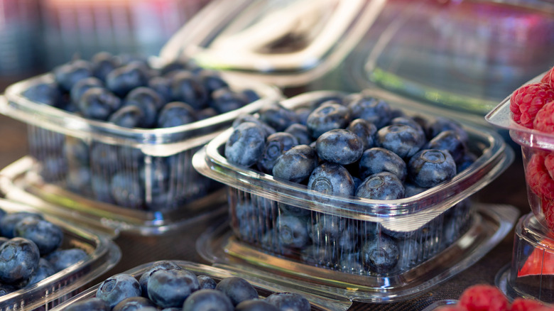 Blueberries packed in plastic containers