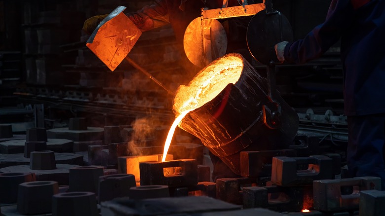 Molten cast iron being poured 