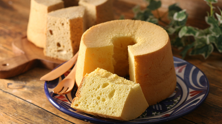 Chiffon cake on dish