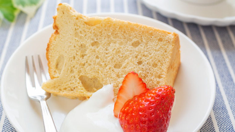 Slice of chiffon cake on plate
