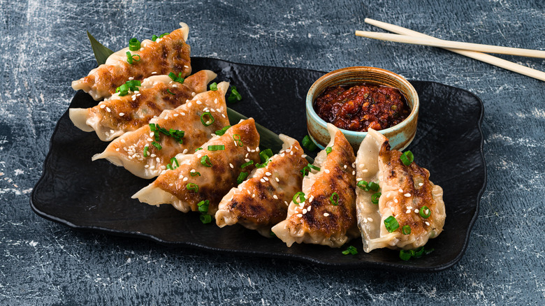 Plate of pan-fried gyoza