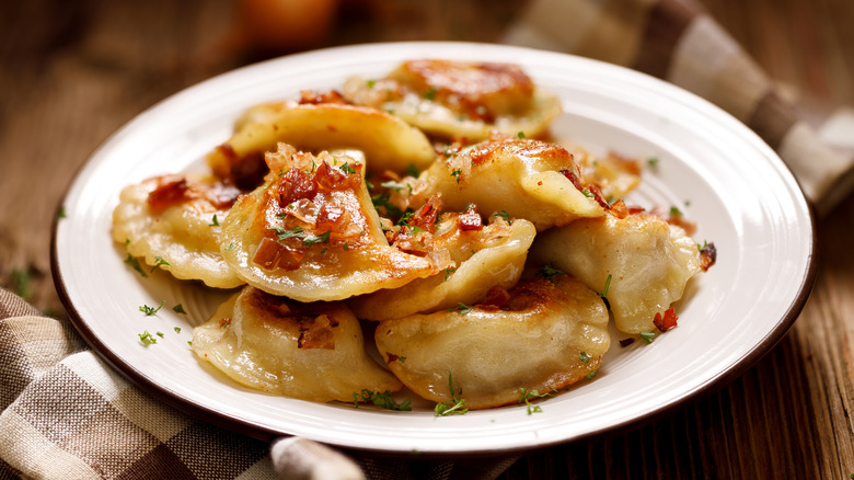 Plate of pan-fried pierogi
