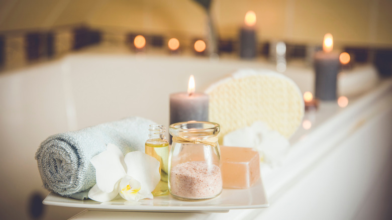 bath with candles and salts
