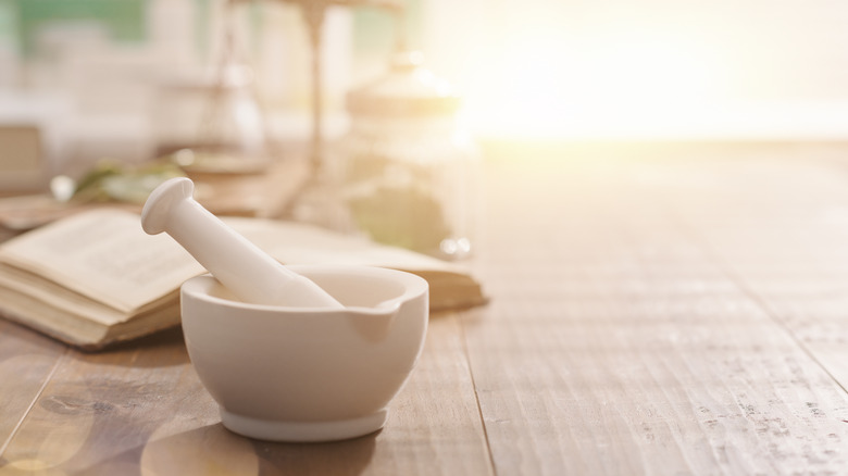 mortar and pestle on table