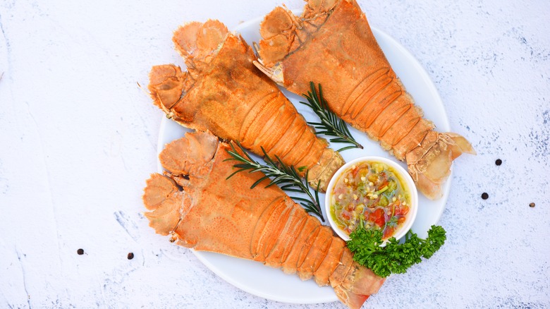 Three cooked slipper lobster