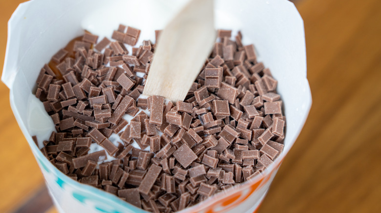 Chocolate shavings in ice cream