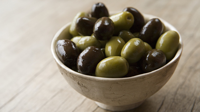 bowl of multi-colored olives