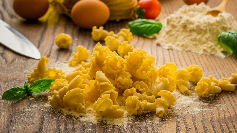 Campanelle pasta on table