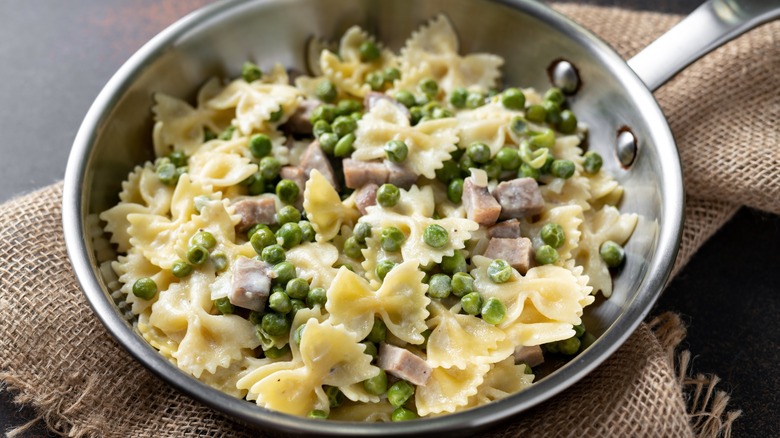 pan with farfalle pasta dish