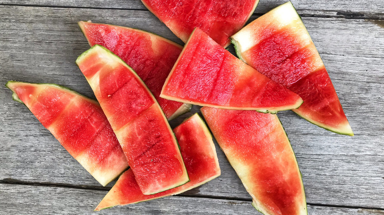 Watermelon rinds on table