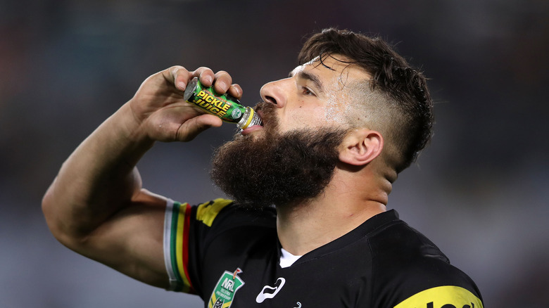 NRL player drinking pickle juice