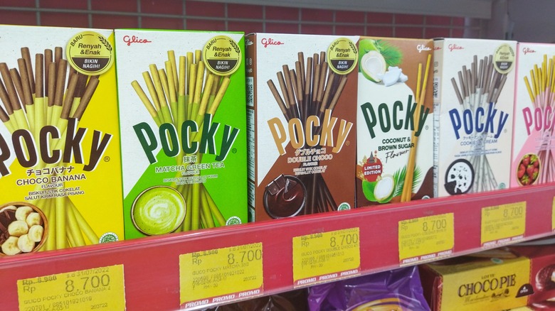 Shelf of multiple pocky flavors