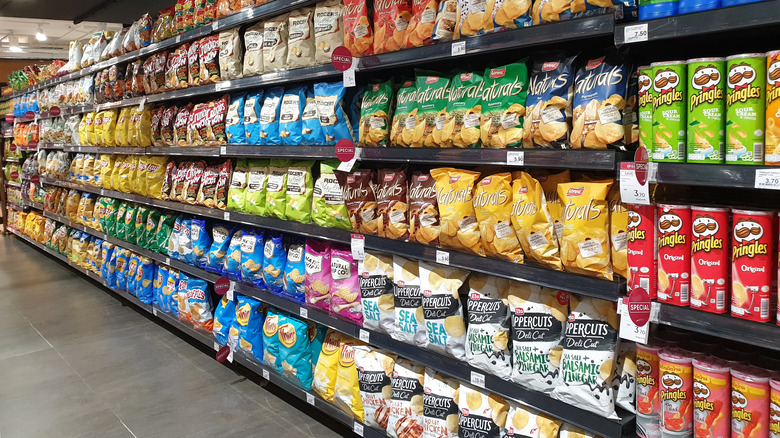 A supermarket snack aisle