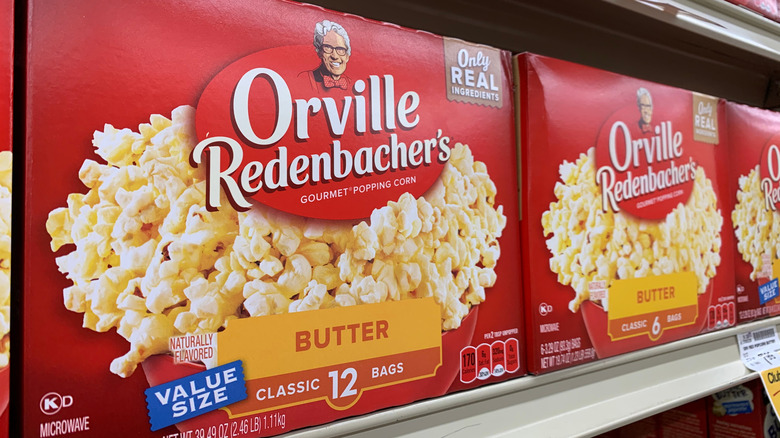 Orville Redenbacher boxes on shelf