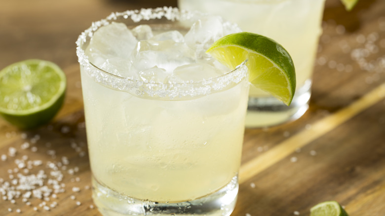 Margarita in salted rim glass with lime
