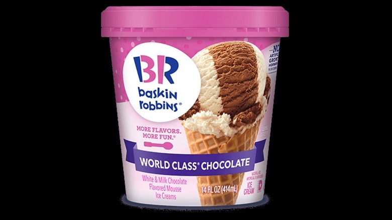 Pint of baskin robins ice cream on black background