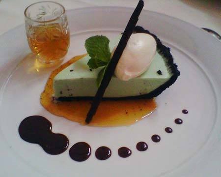 Mint Julep Pie With Caramel-Bourbon Sauce