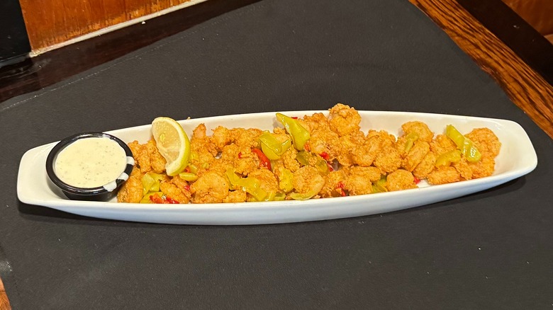 Wild West Shrimp from LongHorn Steakhouse on black napkin