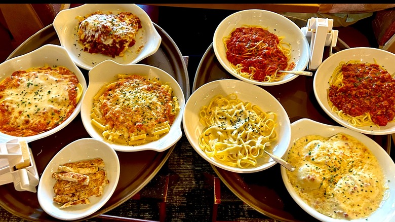 Assorted pasta dishes at Olive Garden
