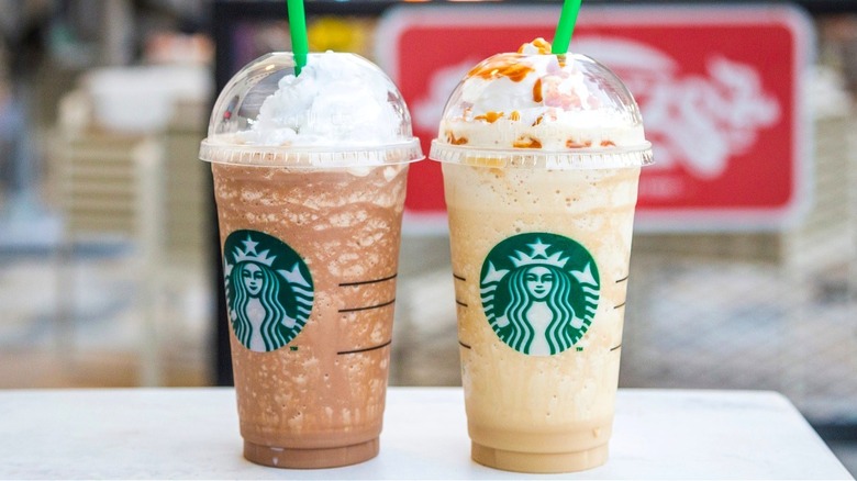 two Starbucks frappuccinos