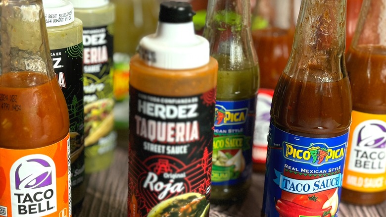 various taco sauce bottles