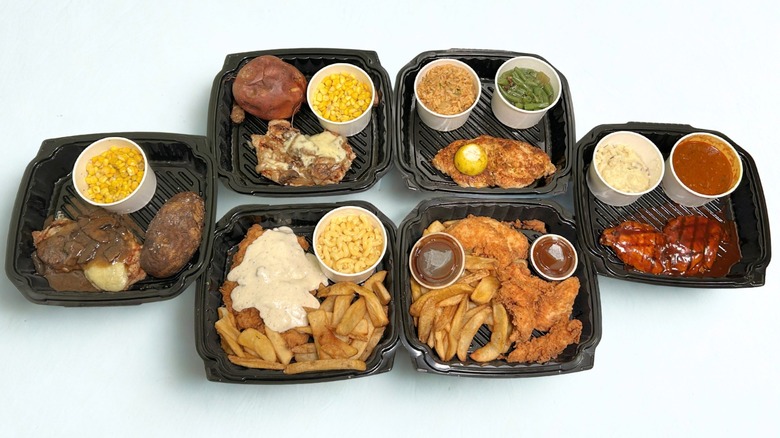 Six Texas Roadhouse Chicken Dinners arranged together on a white background