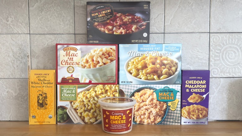 Various boxes of mac & cheese from Trader Joe's