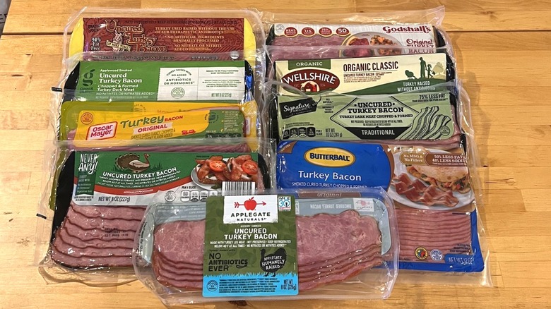 Packages of turkey bacon