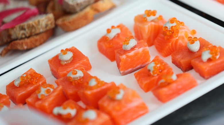 Tray of raw salmon canapes