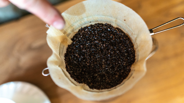 ground coffee in filter