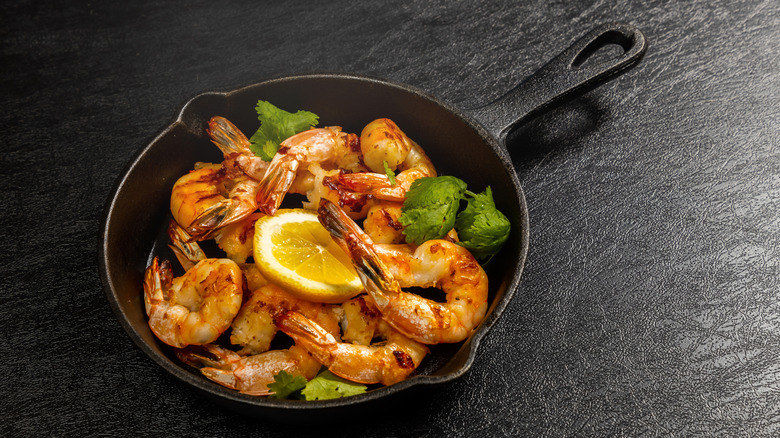 Gambas al ajillo in skillet