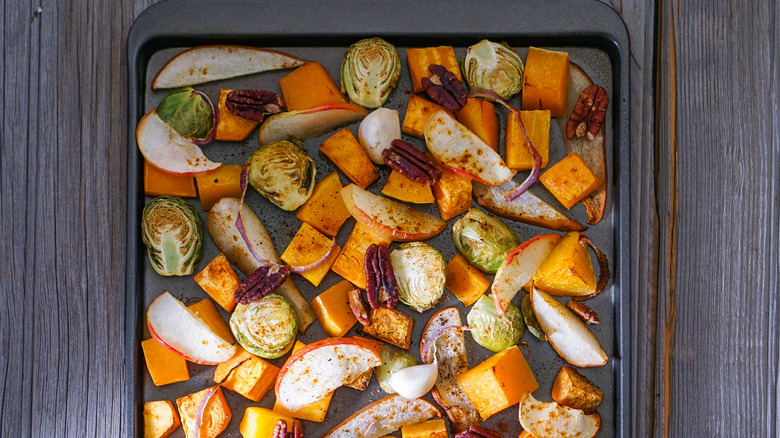 roasted vegetables on a pan