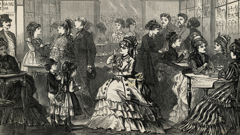 Sketch of Victorians at ice cream parlor 