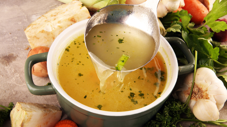 Homemade soup ladle vegetables