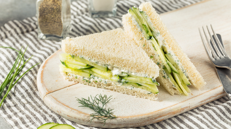 Cucumber sandwiches on a plate
