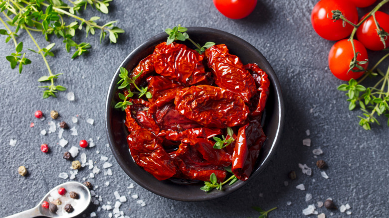 Dried cherry tomatoes in a bowl