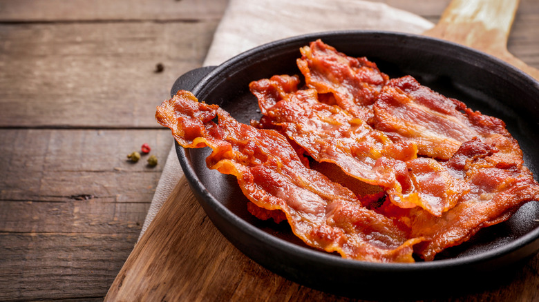 Crispy bacon in a skillet