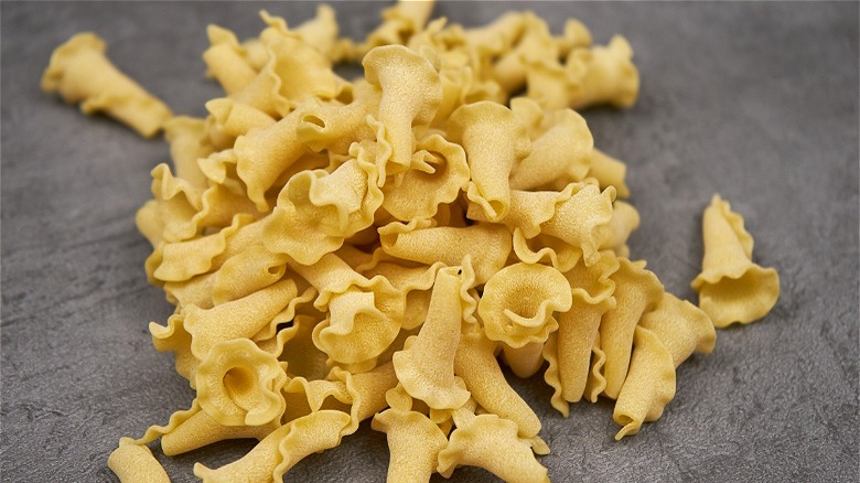 Raw campanelle pasta
