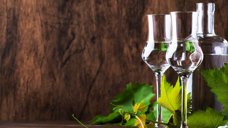 clear liquid in stemmed glasses 