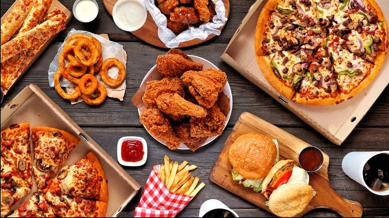 Fried foods on a wooden table