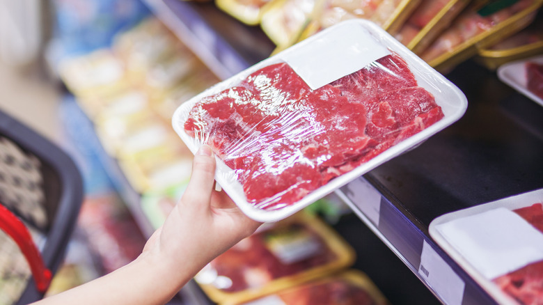 Plastic wrapped grocery store meat 