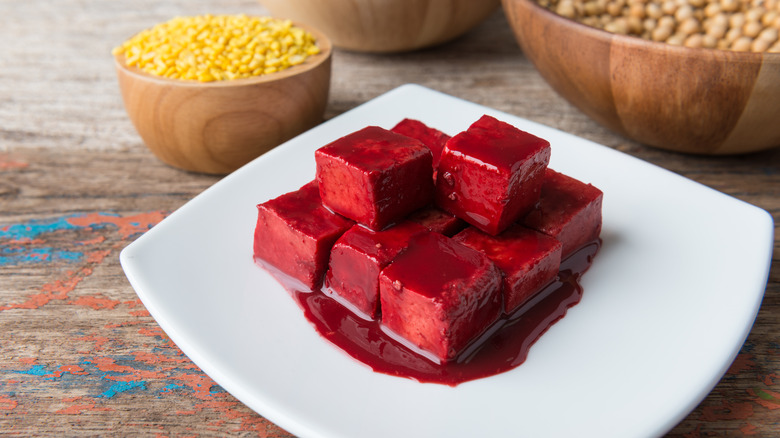 Red fermented bean curd on plate