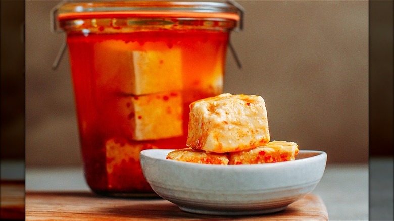 Fermented tofu in a jar