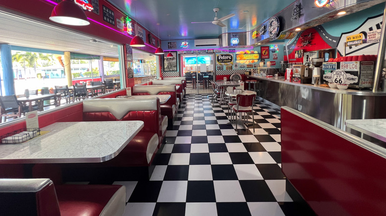 Interior of a classic American diner with vintage design