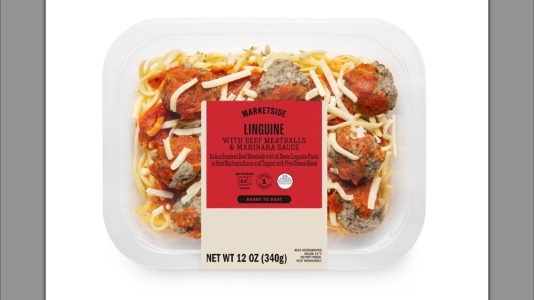 A package of Marketside Linguine with Beef Meatballs & Marinara Sauce