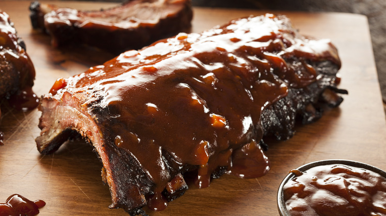 BBQ sauce on pork ribs