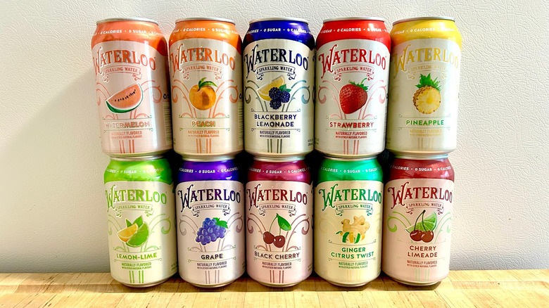 A stack of Waterloo cans