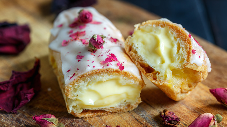 A pastry filled with pastry cream