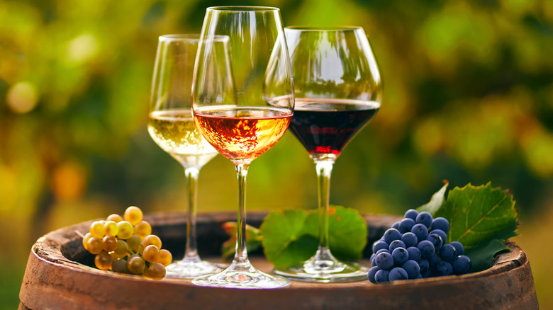 three different glasses of wine