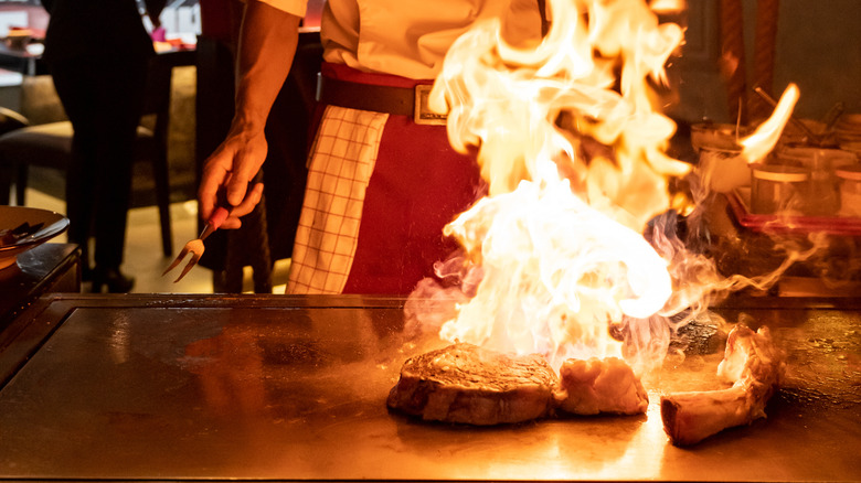 Steak being cooked teppanyaki